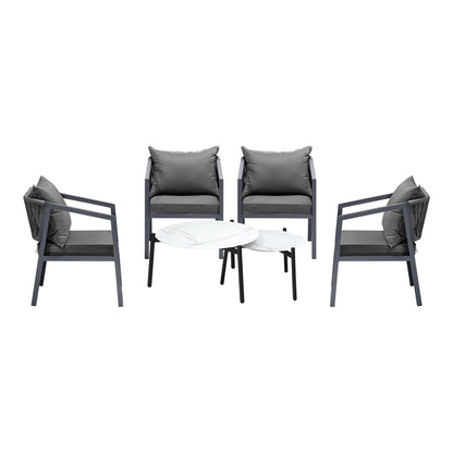 Livsip 6PCS Outdoor Patio Set White 70cm Coffee Table Set Grey Chairs-Outdoor Patio Set-PEROZ Accessories