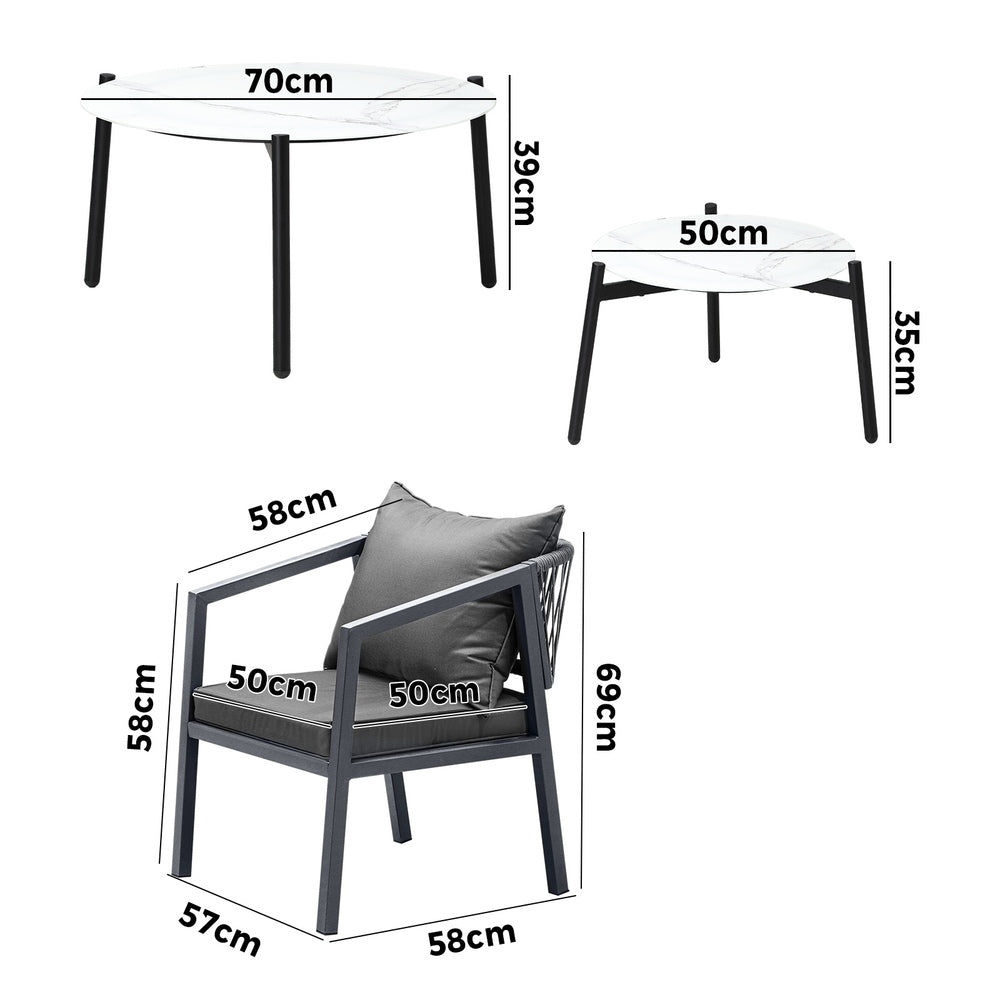 Livsip 6PCS Outdoor Patio Set White 70cm Coffee Table Set Grey Chairs-Outdoor Patio Set-PEROZ Accessories