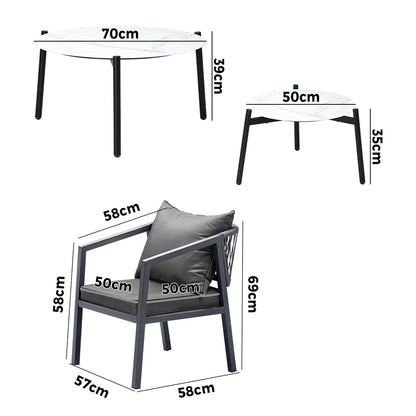Livsip 6PCS Outdoor Patio Set White 70cm Coffee Table Set Grey Chairs-Outdoor Patio Set-PEROZ Accessories