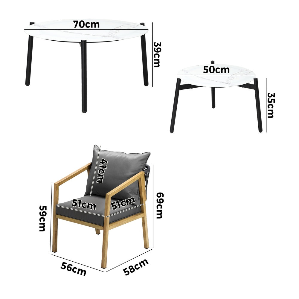 Livsip 6PCS Outdoor Patio Set White 70cm Coffee Table Set Natural Chairs-Outdoor Patio Set-PEROZ Accessories