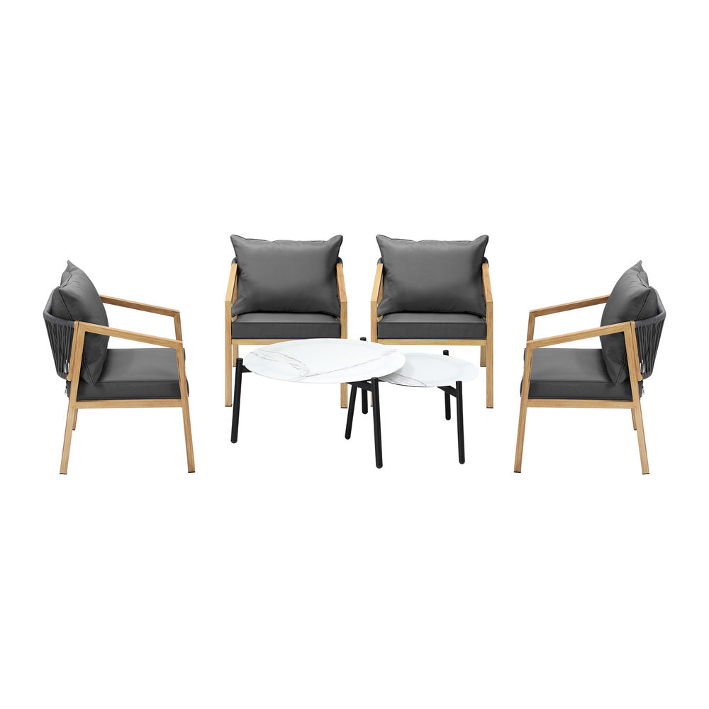 Livsip 6PCS Outdoor Patio Set White 70cm Coffee Table Set Natural Chairs-Outdoor Patio Set-PEROZ Accessories