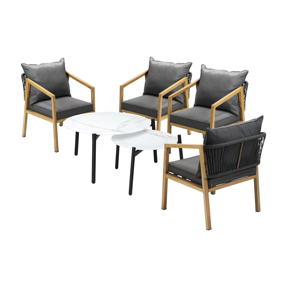 Livsip 6PCS Outdoor Patio Set White 70cm Coffee Table Set Natural Chairs-Outdoor Patio Set-PEROZ Accessories