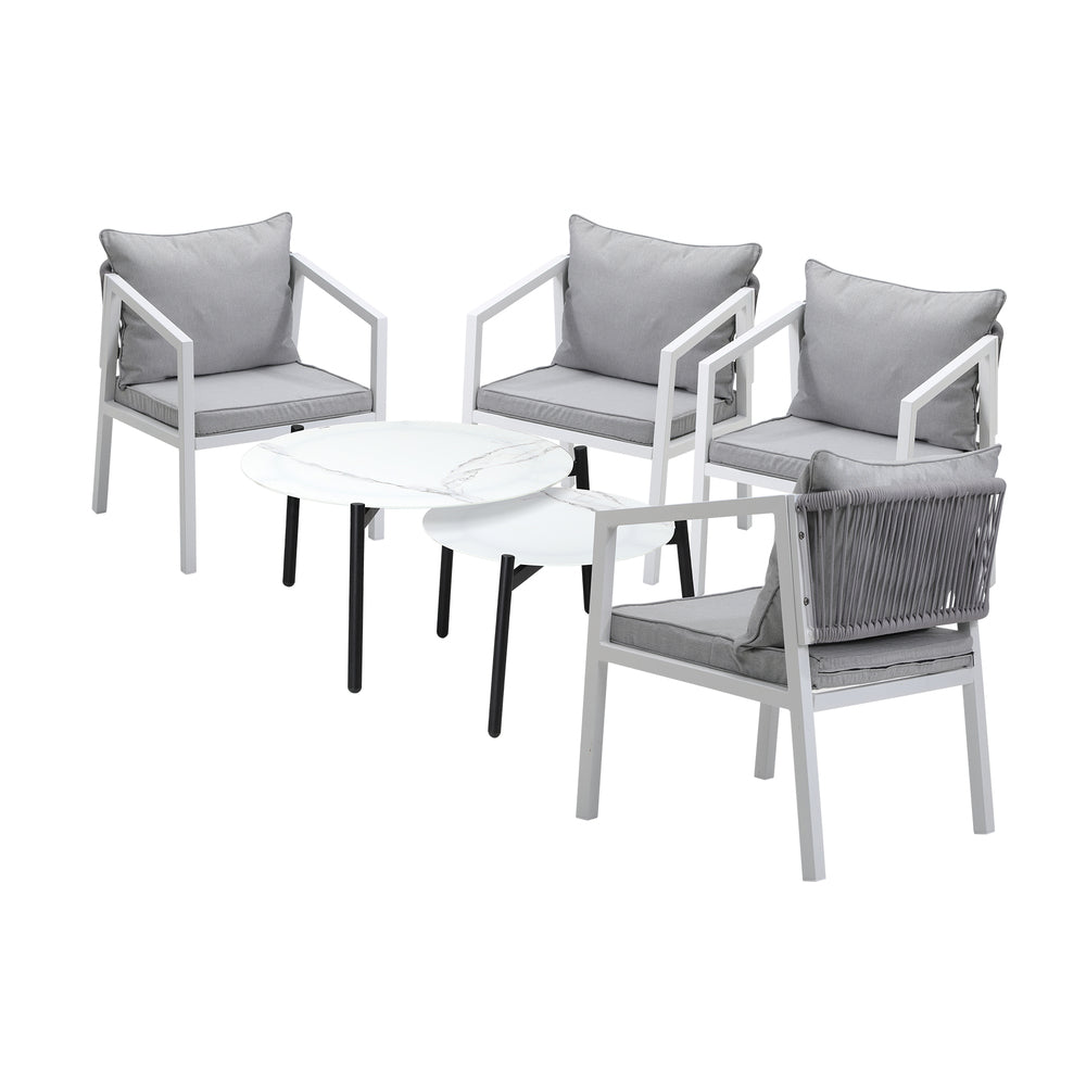 Livsip 6PCS Outdoor Patio Set White 70cm Coffee Table Set White Chairs-Outdoor Patio Set-PEROZ Accessories