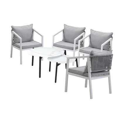 Livsip 6PCS Outdoor Patio Set White 70cm Coffee Table Set White Chairs-Outdoor Patio Set-PEROZ Accessories