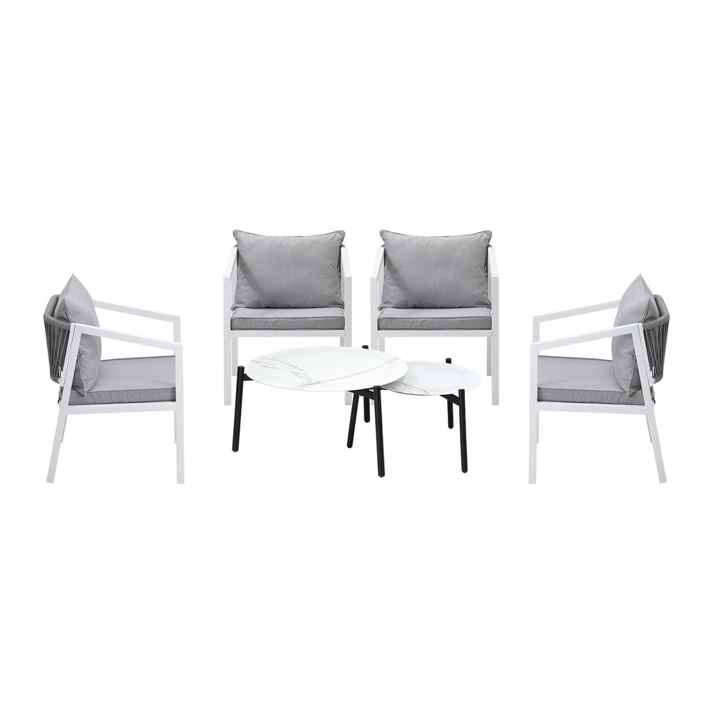 Livsip 6PCS Outdoor Patio Set White 70cm Coffee Table Set White Chairs-Outdoor Patio Set-PEROZ Accessories