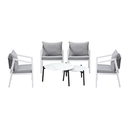 Livsip 6PCS Outdoor Patio Set White 70cm Coffee Table Set White Chairs-Outdoor Patio Set-PEROZ Accessories
