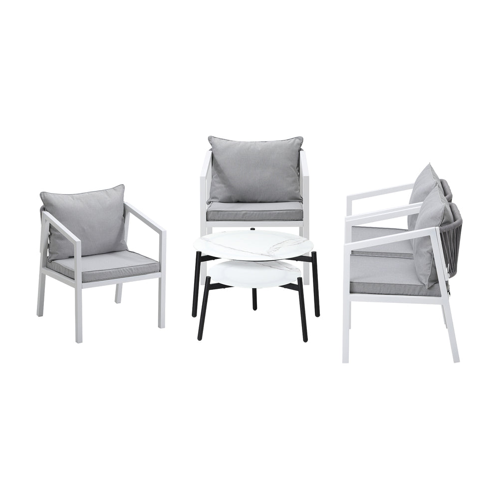 Livsip 6PCS Outdoor Patio Set White 70cm Coffee Table Set White Chairs-Outdoor Patio Set-PEROZ Accessories