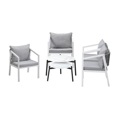Livsip 6PCS Outdoor Patio Set White 70cm Coffee Table Set White Chairs-Outdoor Patio Set-PEROZ Accessories
