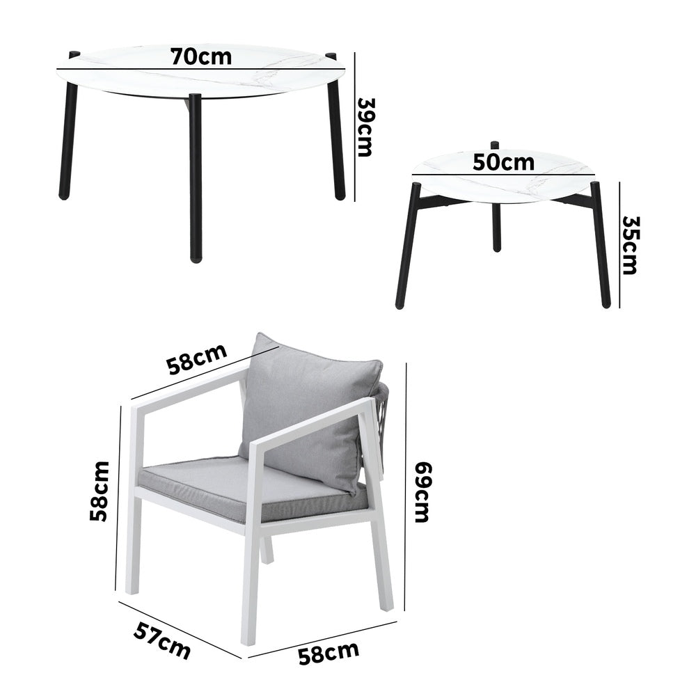 Livsip 6PCS Outdoor Patio Set White 70cm Coffee Table Set White Chairs-Outdoor Patio Set-PEROZ Accessories