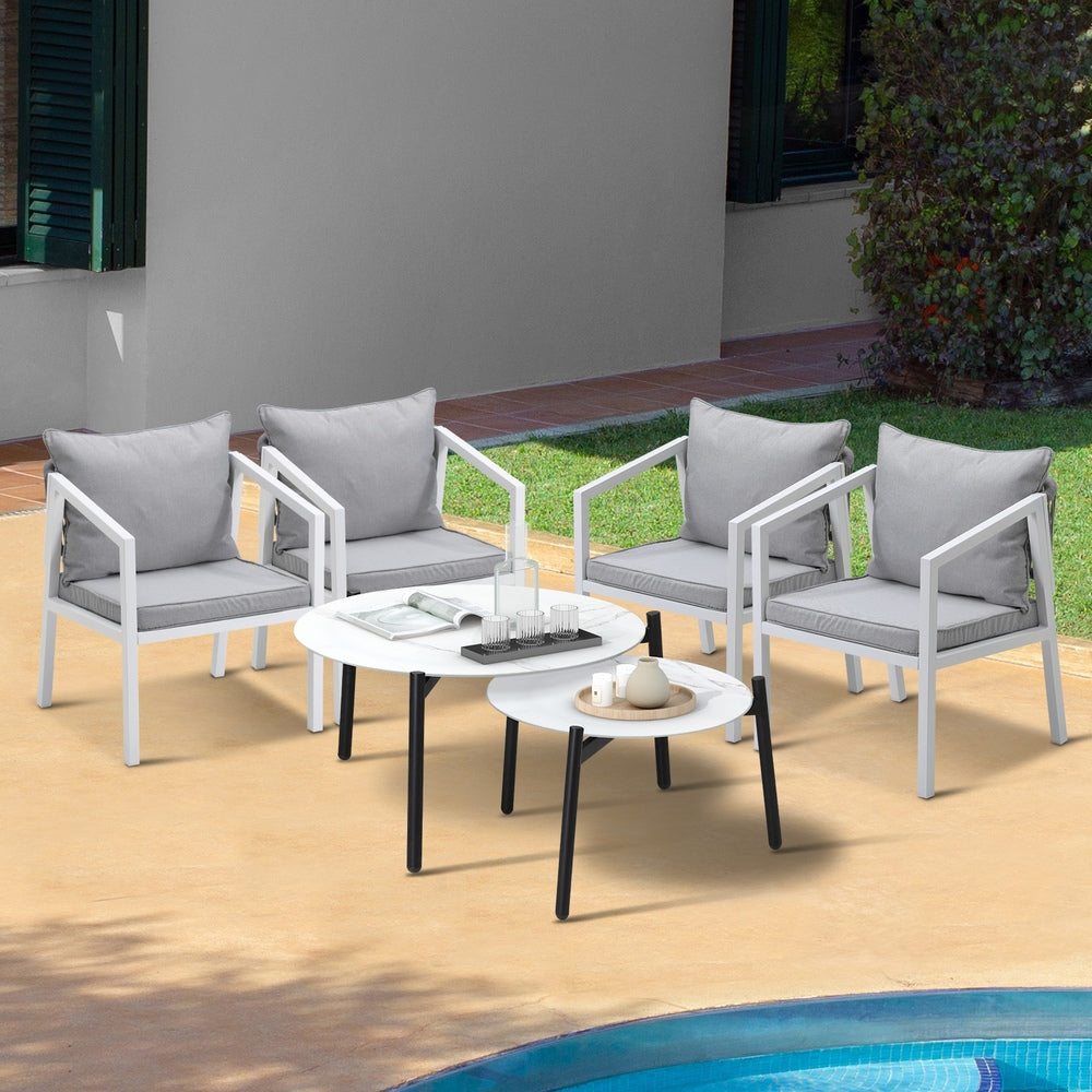 Livsip 6PCS Outdoor Patio Set White 70cm Coffee Table Set White Chairs-Outdoor Patio Set-PEROZ Accessories