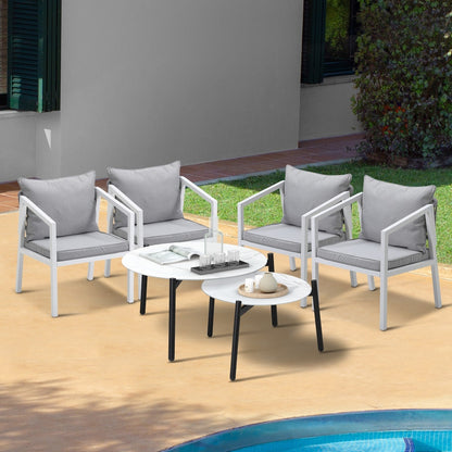 Livsip 6PCS Outdoor Patio Set White 70cm Coffee Table Set White Chairs-Outdoor Patio Set-PEROZ Accessories