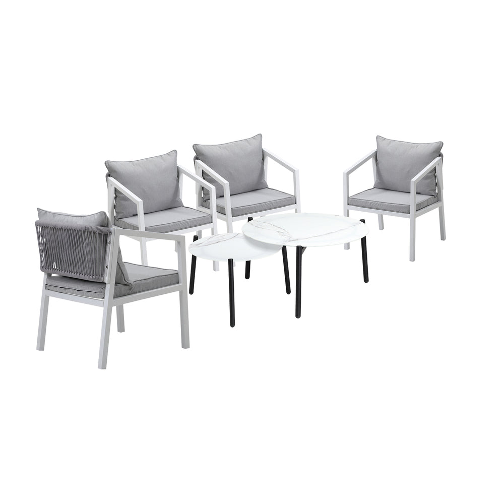 Livsip 6PCS Outdoor Patio Set White 70cm Coffee Table Set White Chairs-Outdoor Patio Set-PEROZ Accessories