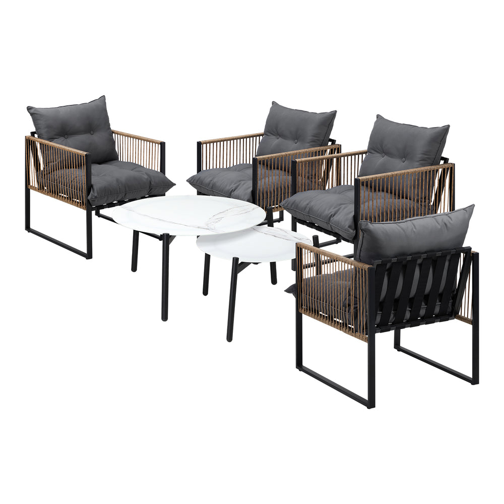 Livsip 6PCS Outdoor Patio Set White Coffee Table Set Rattan Chairs-Outdoor Patio Set-PEROZ Accessories