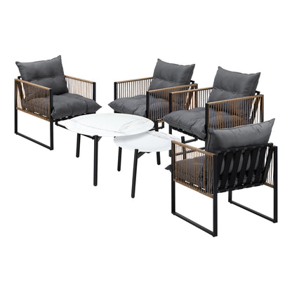 Livsip 6PCS Outdoor Patio Set White Coffee Table Set Rattan Chairs-Outdoor Patio Set-PEROZ Accessories