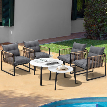 Livsip 6PCS Outdoor Patio Set White Coffee Table Set Rattan Chairs-Outdoor Patio Set-PEROZ Accessories