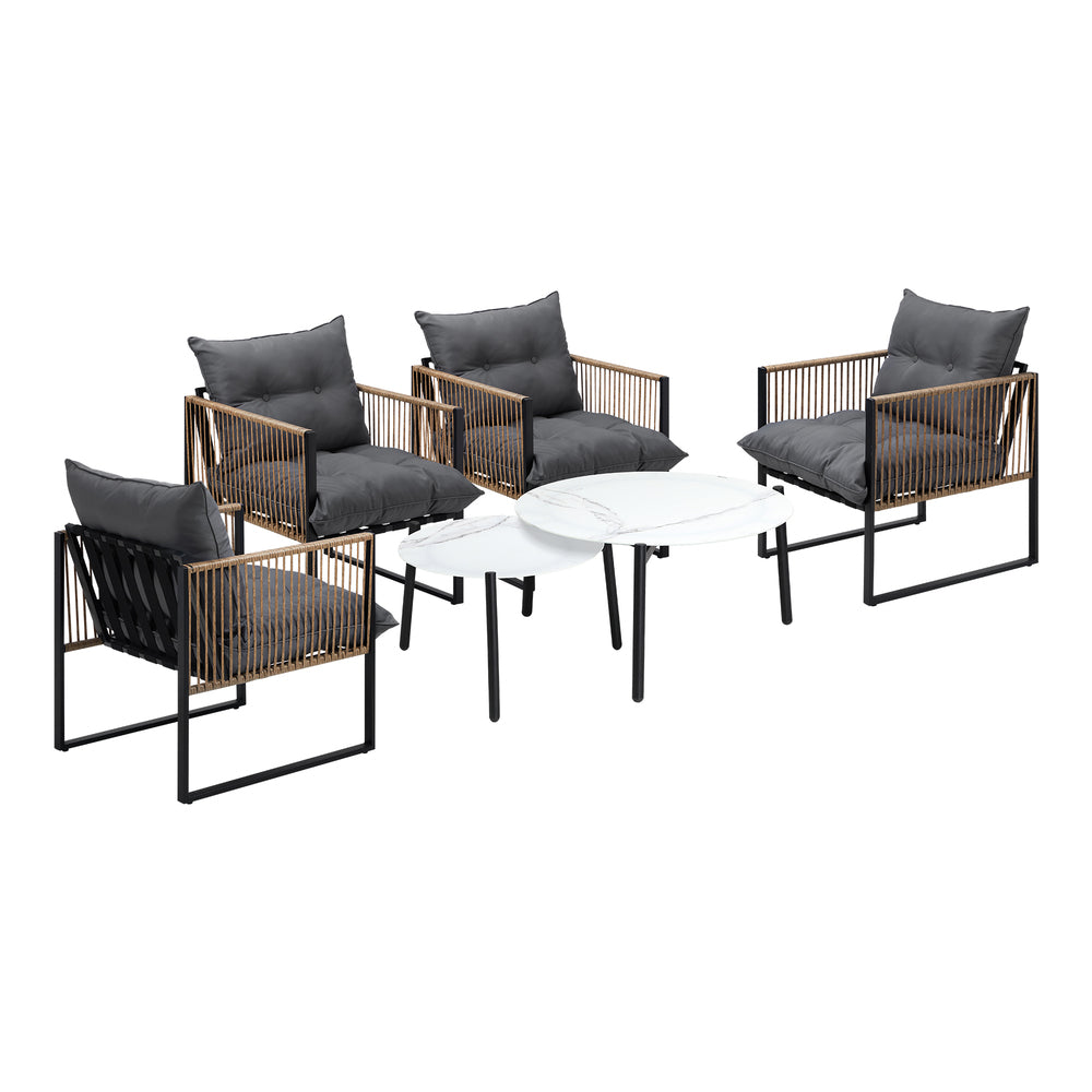 Livsip 6PCS Outdoor Patio Set White Coffee Table Set Rattan Chairs-Outdoor Patio Set-PEROZ Accessories