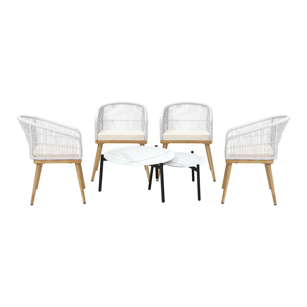 Livsip 6PCS Outdoor Patio Set White Table Sets Polyester Chair Rope-Outdoor Patio Set-PEROZ Accessories