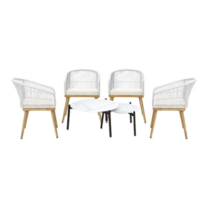 Livsip 6PCS Outdoor Patio Set White Table Sets Polyester Chair Rope-Outdoor Patio Set-PEROZ Accessories