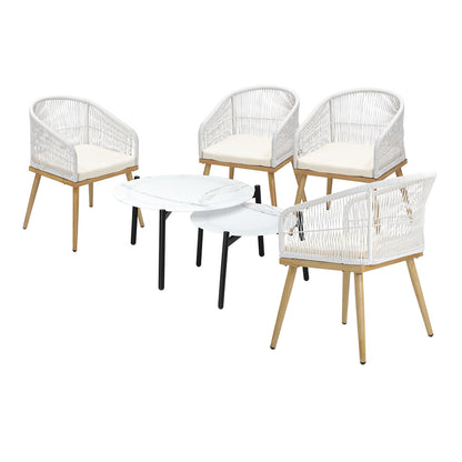 Livsip 6PCS Outdoor Patio Set White Table Sets Polyester Chair Rope-Outdoor Patio Set-PEROZ Accessories