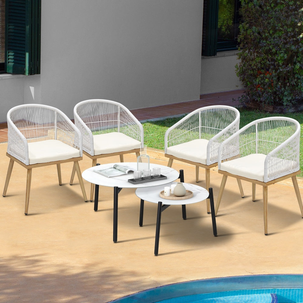 Livsip 6PCS Outdoor Patio Set White Table Sets Polyester Chair Rope-Outdoor Patio Set-PEROZ Accessories