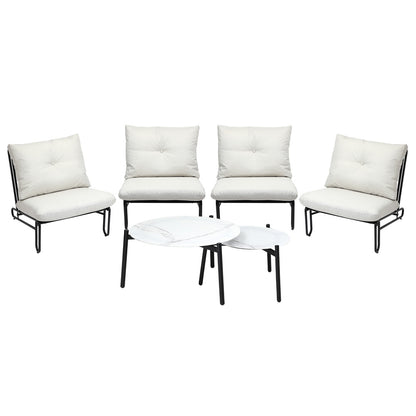 Livsip 6PCS Outdoor Sofa Set 2-in-1 Coffee Table with Chairs Beige-Outdoor Sofa Set-PEROZ Accessories