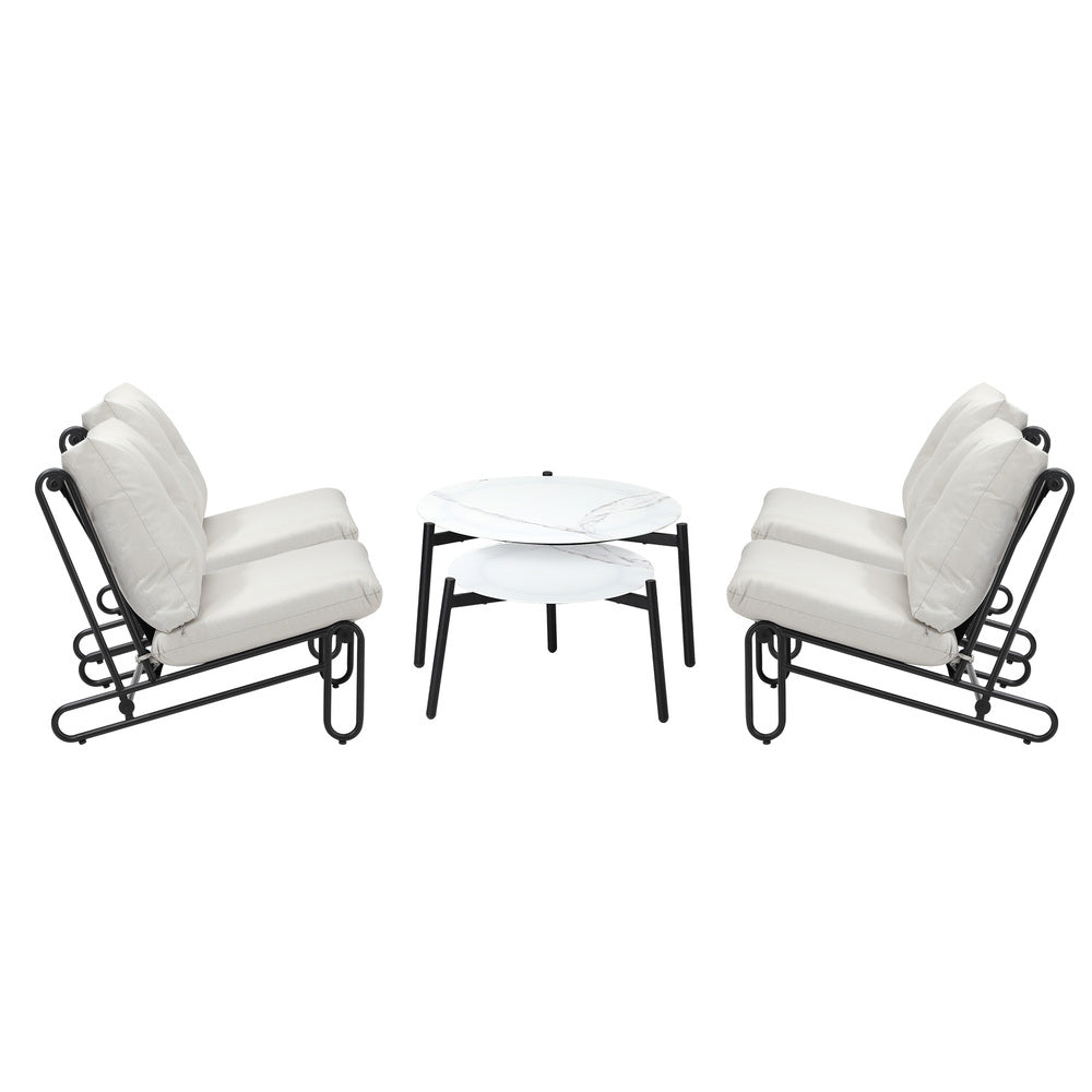 Livsip 6PCS Outdoor Sofa Set 2-in-1 Coffee Table with Chairs Beige-Outdoor Sofa Set-PEROZ Accessories