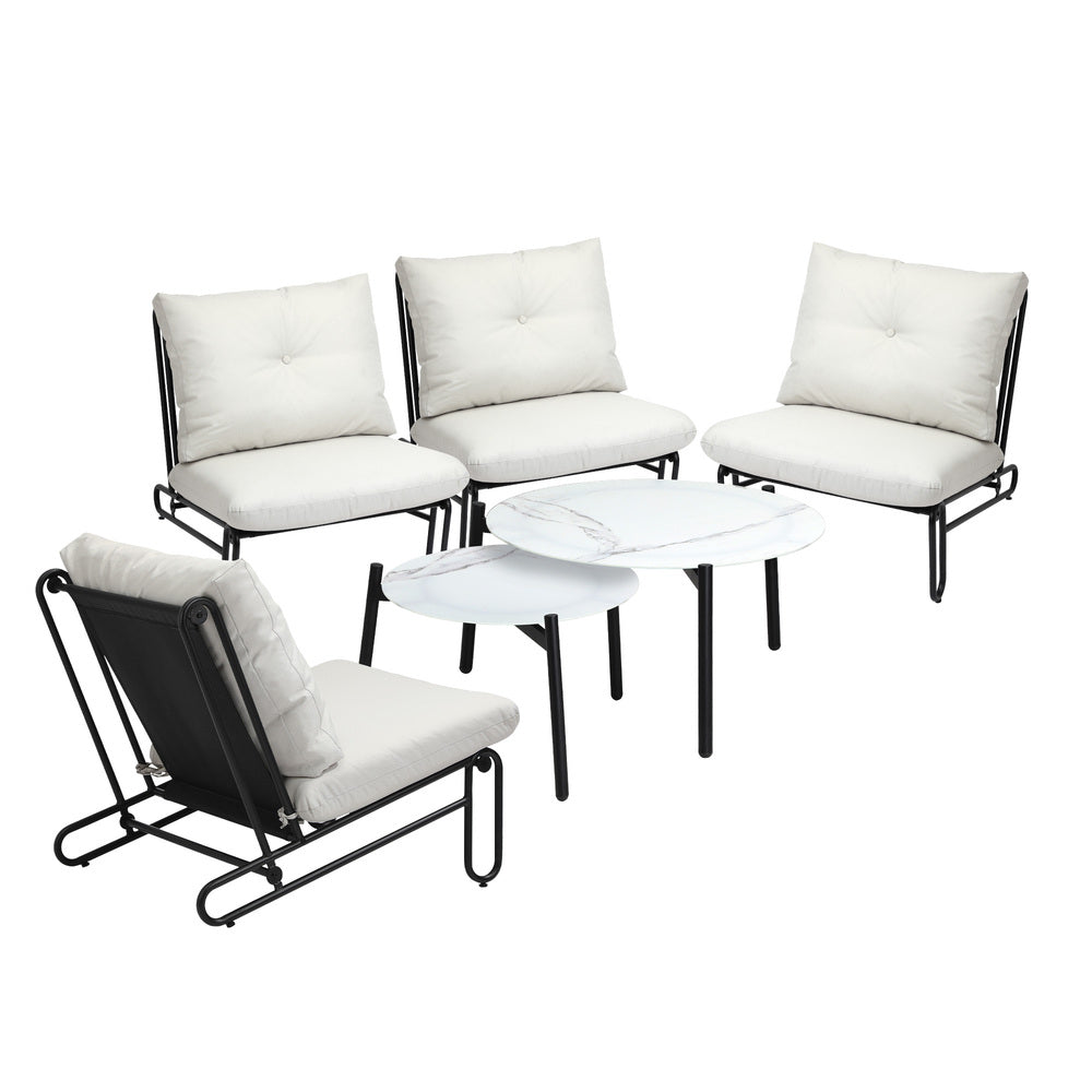 Livsip 6PCS Outdoor Sofa Set 2-in-1 Coffee Table with Chairs Beige-Outdoor Sofa Set-PEROZ Accessories