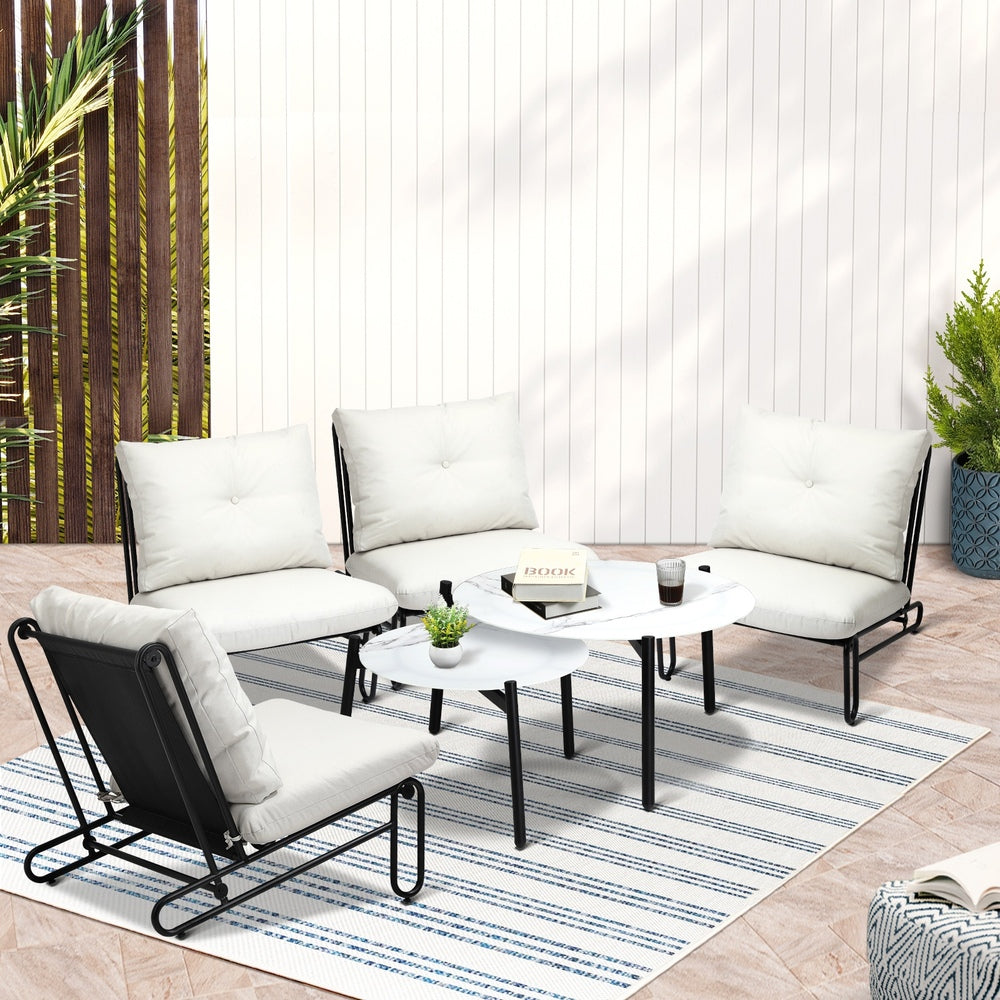 Livsip 6PCS Outdoor Sofa Set 2-in-1 Coffee Table with Chairs Beige-Outdoor Sofa Set-PEROZ Accessories