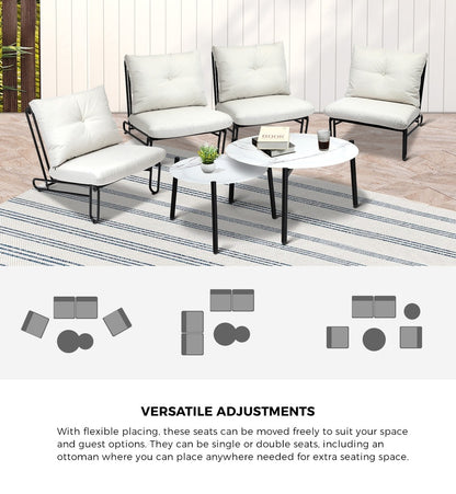 Livsip 6PCS Outdoor Sofa Set 2-in-1 Coffee Table with Chairs Beige-Outdoor Sofa Set-PEROZ Accessories