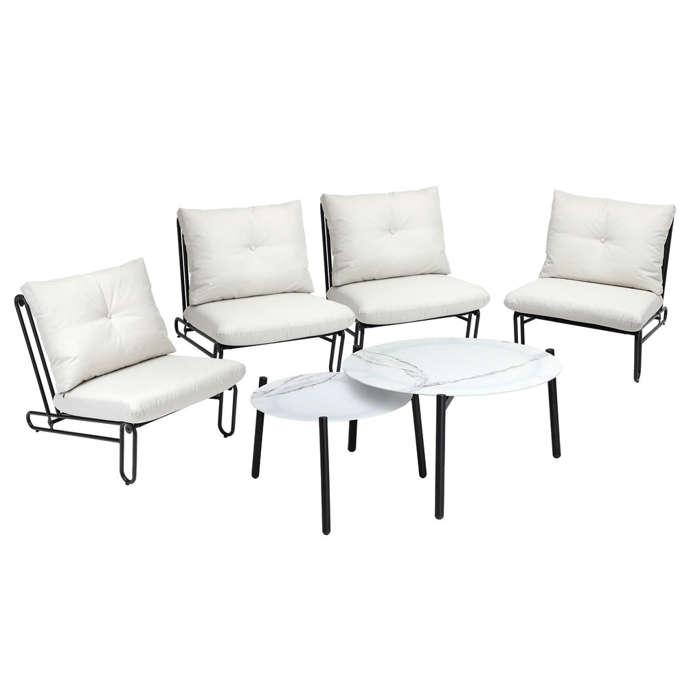 Livsip 6PCS Outdoor Sofa Set 2-in-1 Coffee Table with Chairs Beige-Outdoor Sofa Set-PEROZ Accessories
