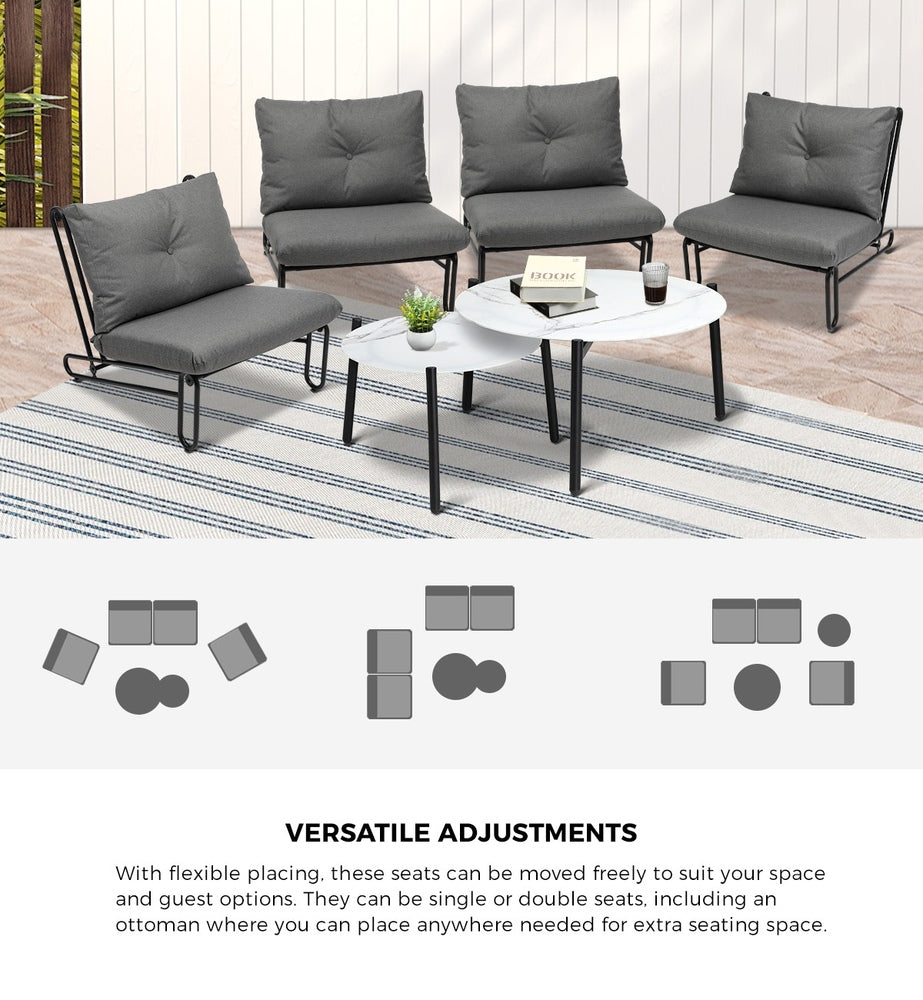 Livsip 6PCS Outdoor Sofa Set 2-in-1 Coffee Table with Chairs Grey-Outdoor Sofa Set-PEROZ Accessories