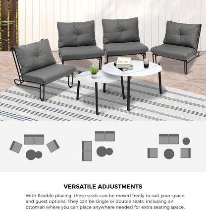 Livsip 6PCS Outdoor Sofa Set 2-in-1 Coffee Table with Chairs Grey-Outdoor Sofa Set-PEROZ Accessories