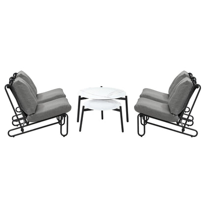 Livsip 6PCS Outdoor Sofa Set 2-in-1 Coffee Table with Chairs Grey-Outdoor Sofa Set-PEROZ Accessories