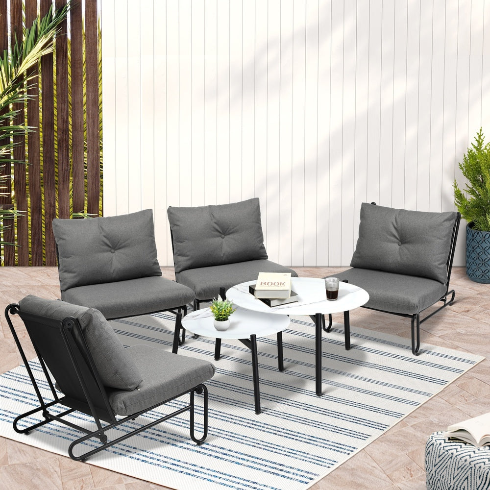 Livsip 6PCS Outdoor Sofa Set 2-in-1 Coffee Table with Chairs Grey-Outdoor Sofa Set-PEROZ Accessories