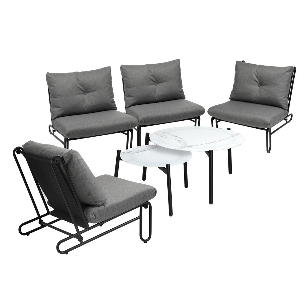 Livsip 6PCS Outdoor Sofa Set 2-in-1 Coffee Table with Chairs Grey-Outdoor Sofa Set-PEROZ Accessories