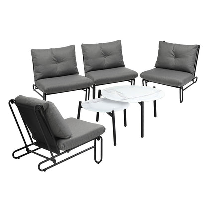 Livsip 6PCS Outdoor Sofa Set 2-in-1 Coffee Table with Chairs Grey-Outdoor Sofa Set-PEROZ Accessories