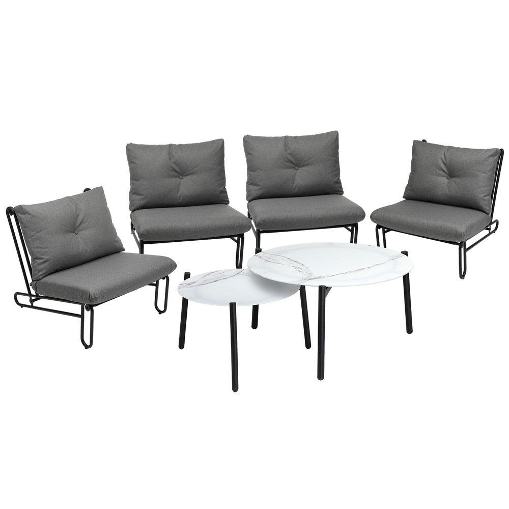 Livsip 6PCS Outdoor Sofa Set 2-in-1 Coffee Table with Chairs Grey-Outdoor Sofa Set-PEROZ Accessories