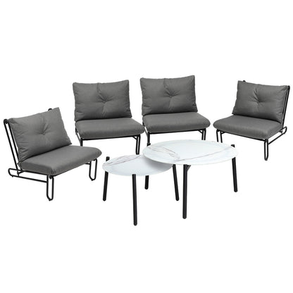 Livsip 6PCS Outdoor Sofa Set 2-in-1 Coffee Table with Chairs Grey-Outdoor Sofa Set-PEROZ Accessories