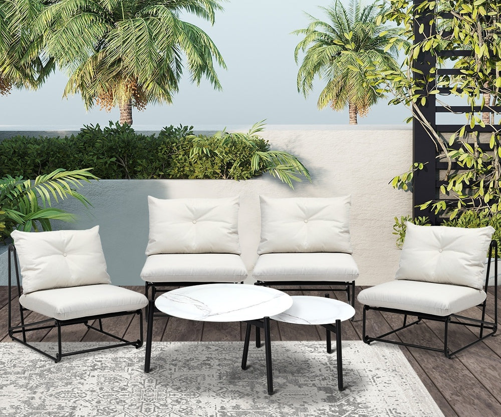 Livsip 6PCS Outdoor Sofa Set Nesting Coffee Table with Chairs Beige-Outdoor Sofa Set-PEROZ Accessories