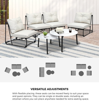 Livsip 6PCS Outdoor Sofa Set Nesting Coffee Table with Chairs Beige-Outdoor Sofa Set-PEROZ Accessories