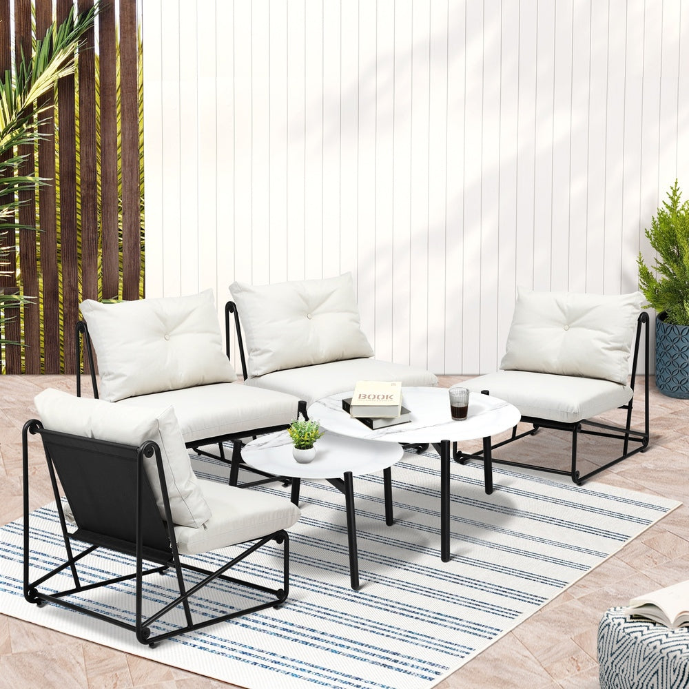 Livsip 6PCS Outdoor Sofa Set Nesting Coffee Table with Chairs Beige-Outdoor Sofa Set-PEROZ Accessories