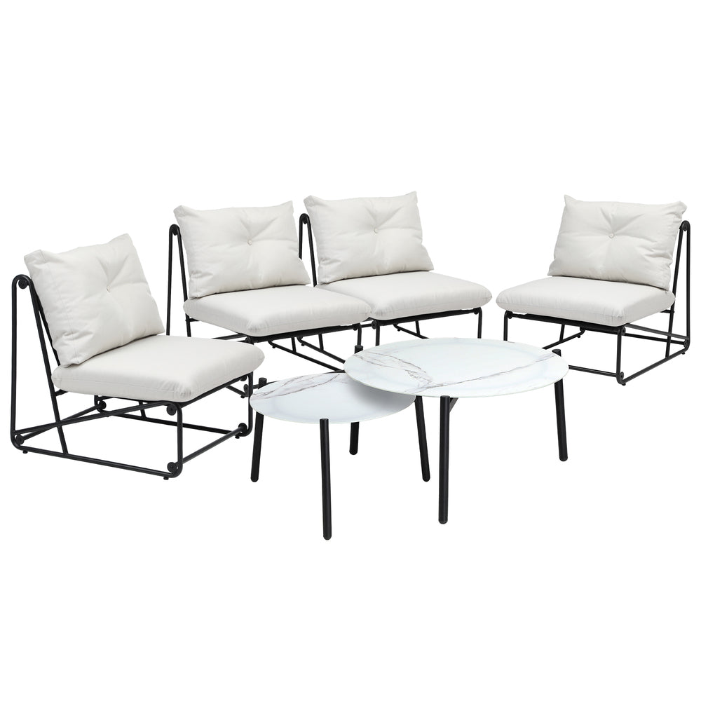 Livsip 6PCS Outdoor Sofa Set Nesting Coffee Table with Chairs Beige-Outdoor Sofa Set-PEROZ Accessories