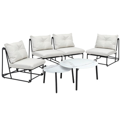 Livsip 6PCS Outdoor Sofa Set Nesting Coffee Table with Chairs Beige-Outdoor Sofa Set-PEROZ Accessories