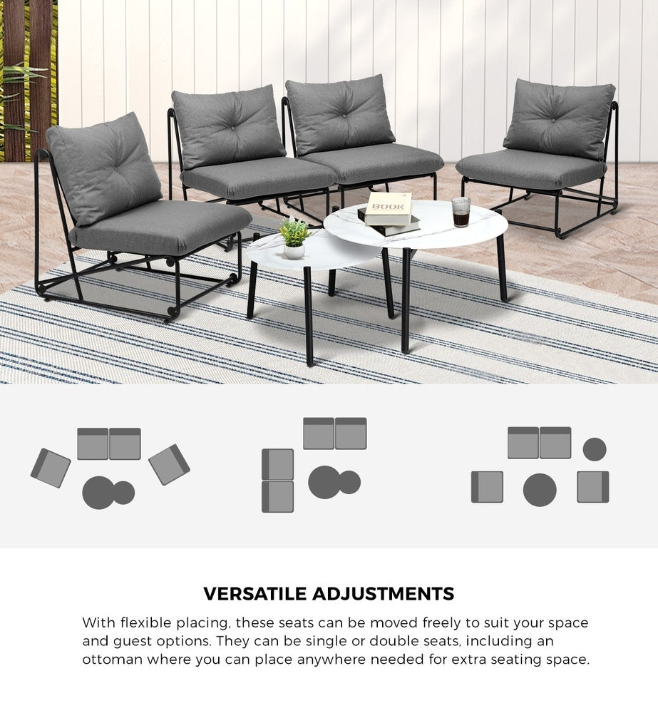 Livsip 6PCS Outdoor Sofa Set Nesting Coffee Table with Chairs Grey-Outdoor Sofa Set-PEROZ Accessories