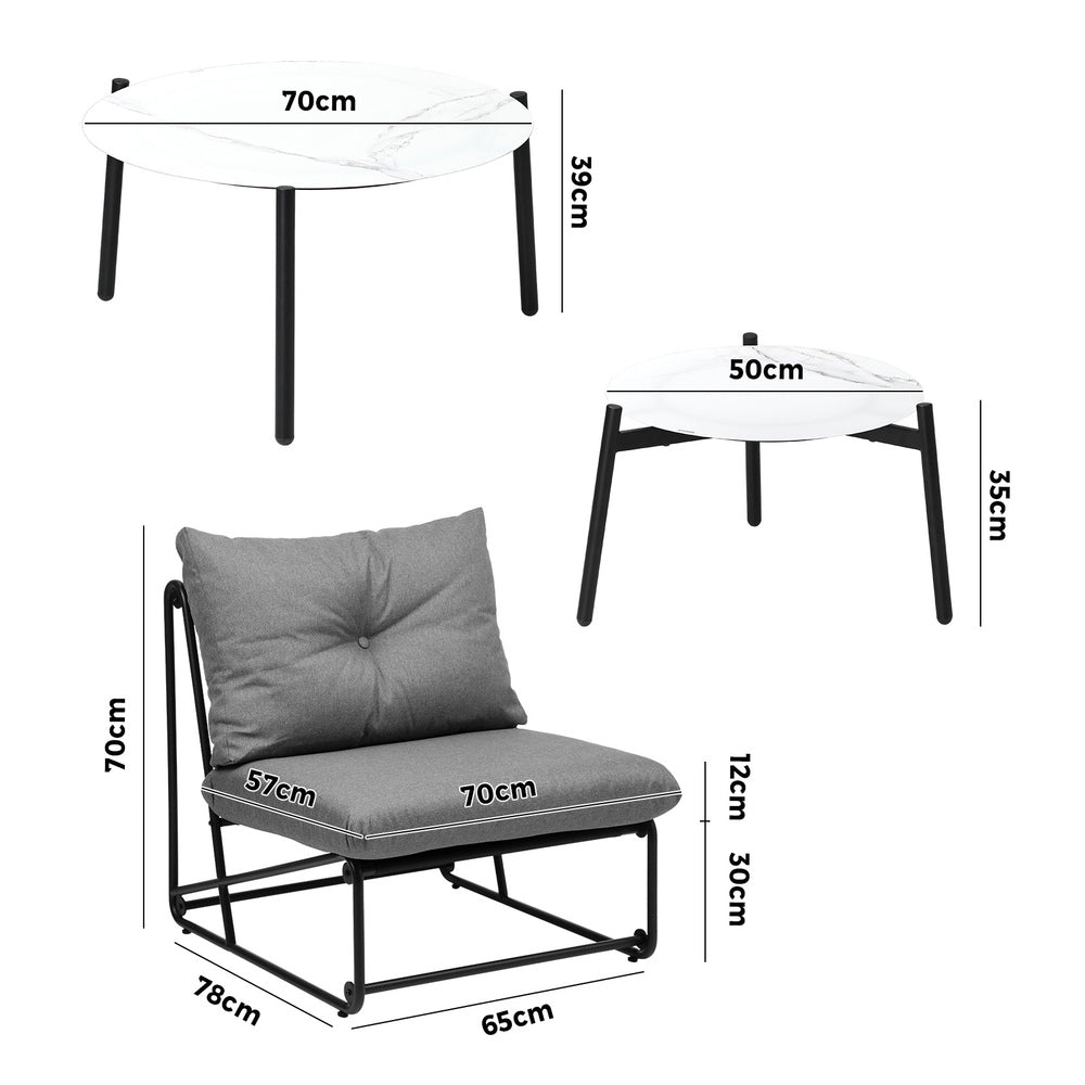 Livsip 6PCS Outdoor Sofa Set Nesting Coffee Table with Chairs Grey-Outdoor Sofa Set-PEROZ Accessories