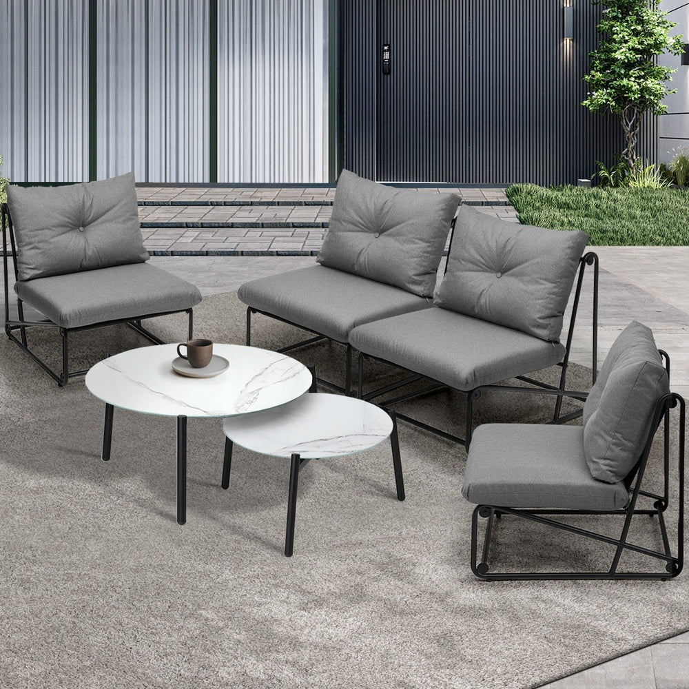 Livsip 6PCS Outdoor Sofa Set Nesting Coffee Table with Chairs Grey-Outdoor Sofa Set-PEROZ Accessories