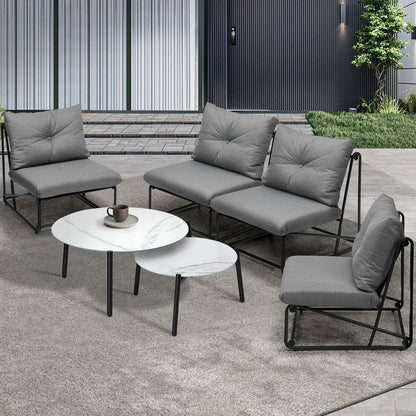 Livsip 6PCS Outdoor Sofa Set Nesting Coffee Table with Chairs Grey-Outdoor Sofa Set-PEROZ Accessories