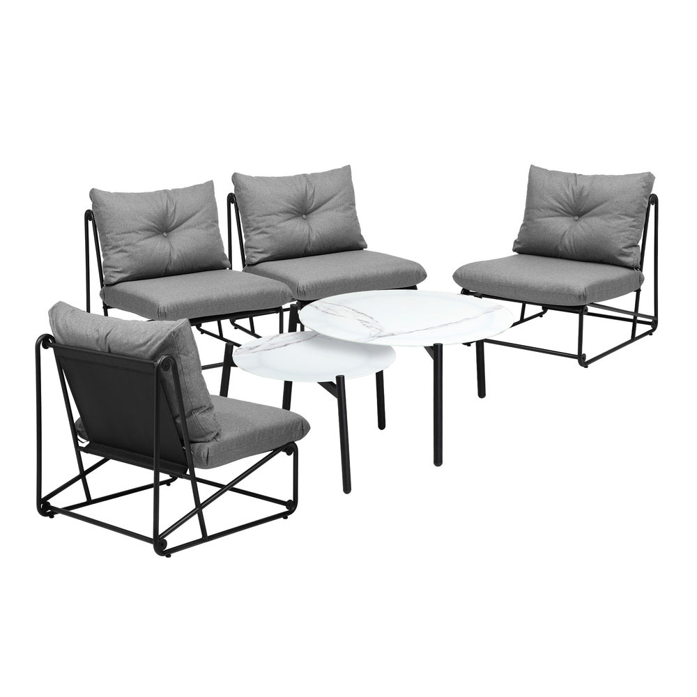 Livsip 6PCS Outdoor Sofa Set Nesting Coffee Table with Chairs Grey-Outdoor Sofa Set-PEROZ Accessories