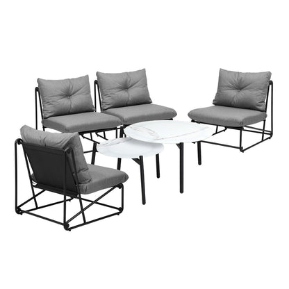 Livsip 6PCS Outdoor Sofa Set Nesting Coffee Table with Chairs Grey-Outdoor Sofa Set-PEROZ Accessories