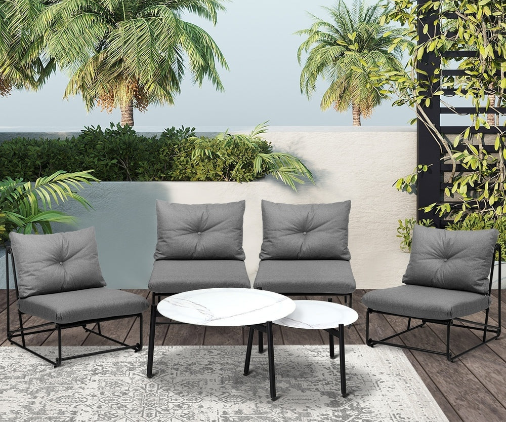 Livsip 6PCS Outdoor Sofa Set Nesting Coffee Table with Chairs Grey-Outdoor Sofa Set-PEROZ Accessories